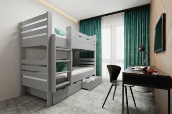 Rozkładane piętrowe łóżko hotelowe z litego drewna - kolor szary