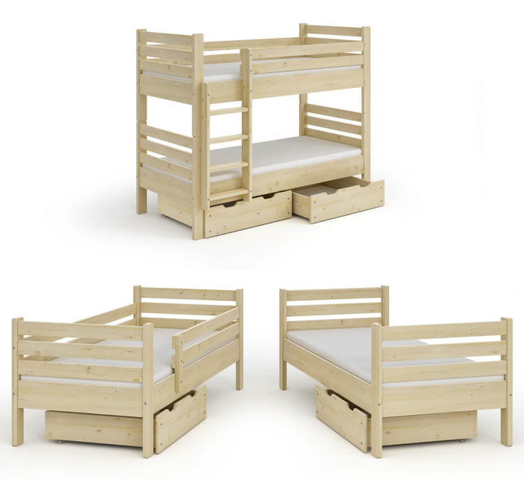 Rozkładane piętrowe łóżko hotelowe z litego drewna - kolor szary